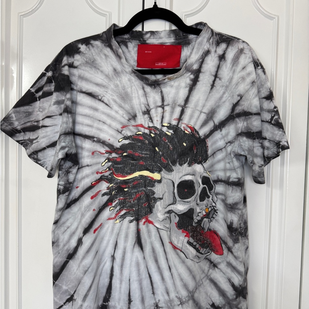 RARE Not A Cult. Men's Black & White Tie-Dye Skull Graphic Tee Saint Jhn